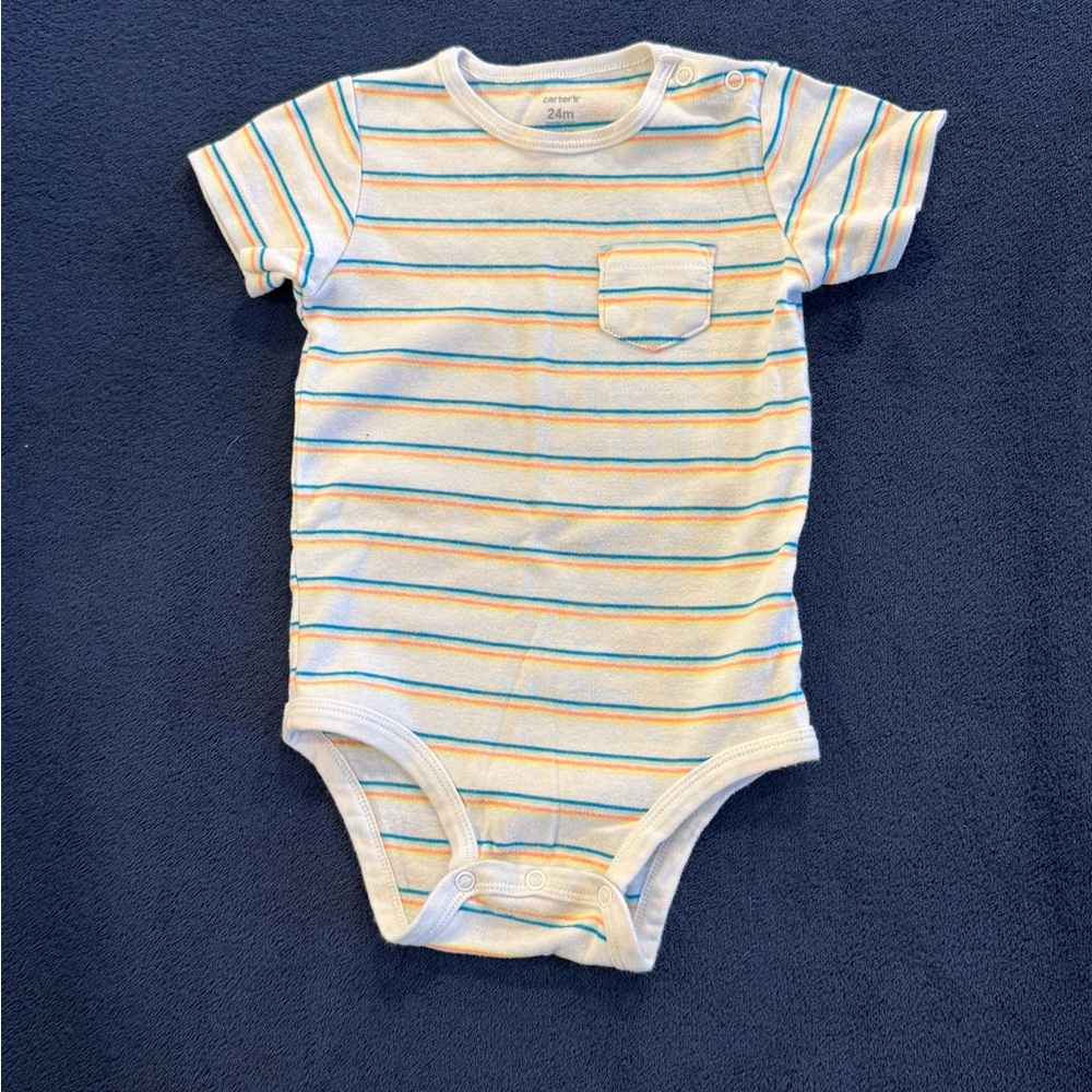 Carter's White Bodysuit with Blue and Yellow Stripes